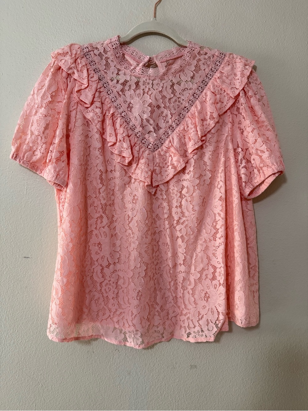 Women's Pink Lace Ruffle Short-Sleeve Top
